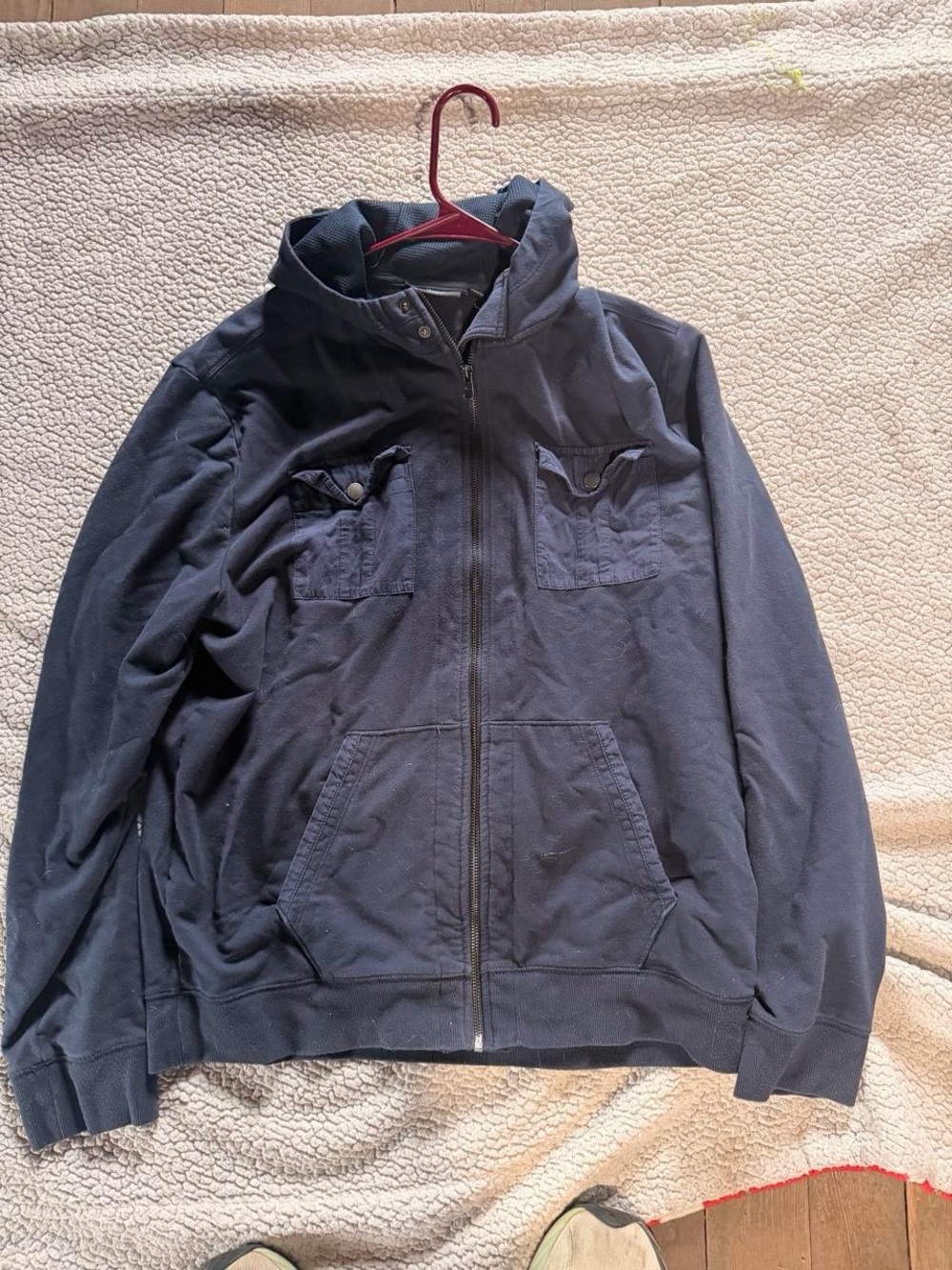 Marc Anthony Navy Hooded Zip Jacket with Chest Flap Pockets